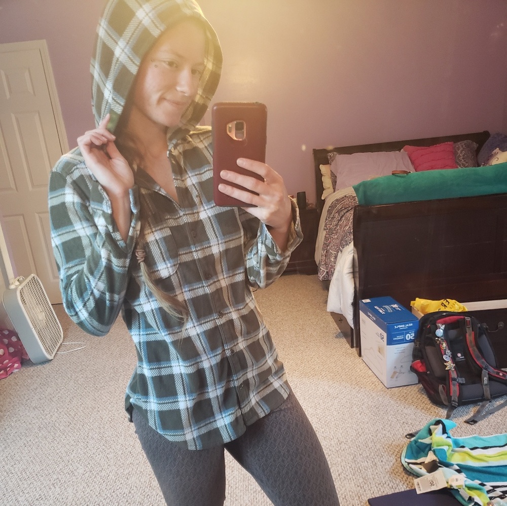 Ultra Flirt green and white fleece button up.